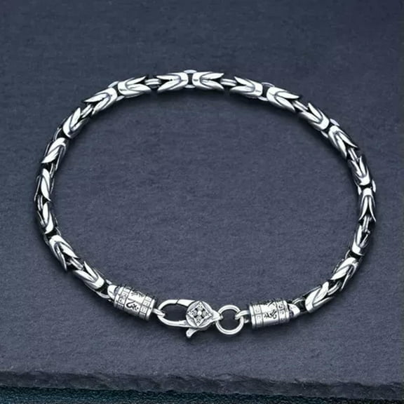 K-KED Pure S925 Sterling Silver Chain Men Women 4mm Round Byzantine Link Bracelet -18cm=7inch-12-13g