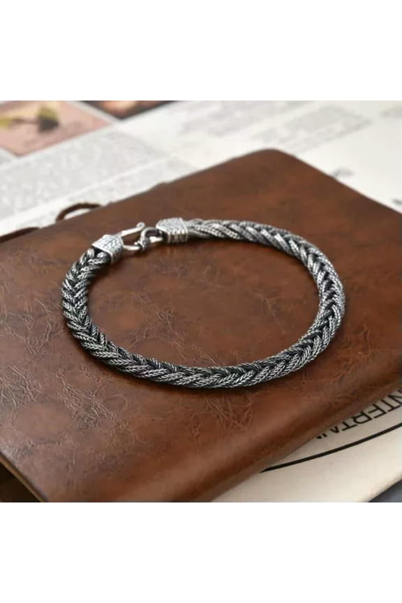 Pure S925 Sterling Silver Chain Men Women 6mm Fox Taill Twist Link Bracelet -20cm/7.9inch-11-12g