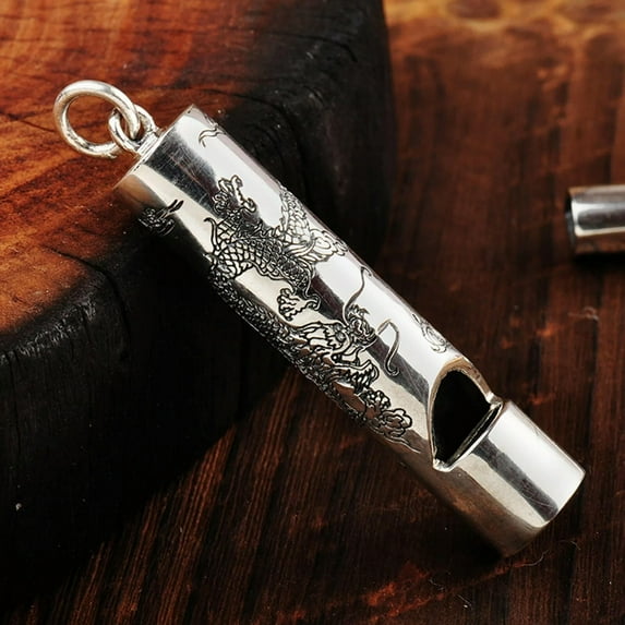 K-KED Pure S925 Sterling Silver Men Gift Lucky Carved Dragon Pattern Whistle Pendant