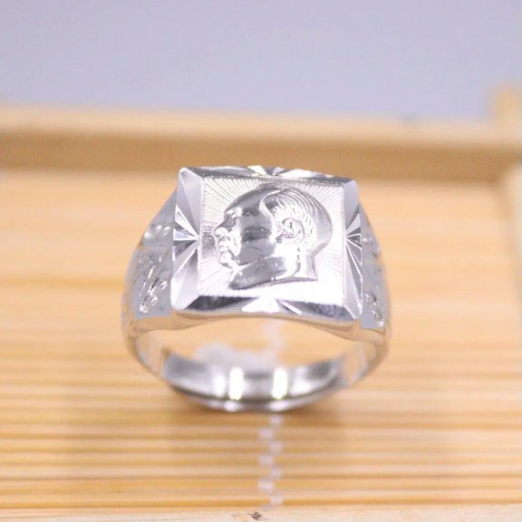 K-KED Pure S925 Sterling Silver Ring For Men Chairman Mao Square Boss Ring US 8-12