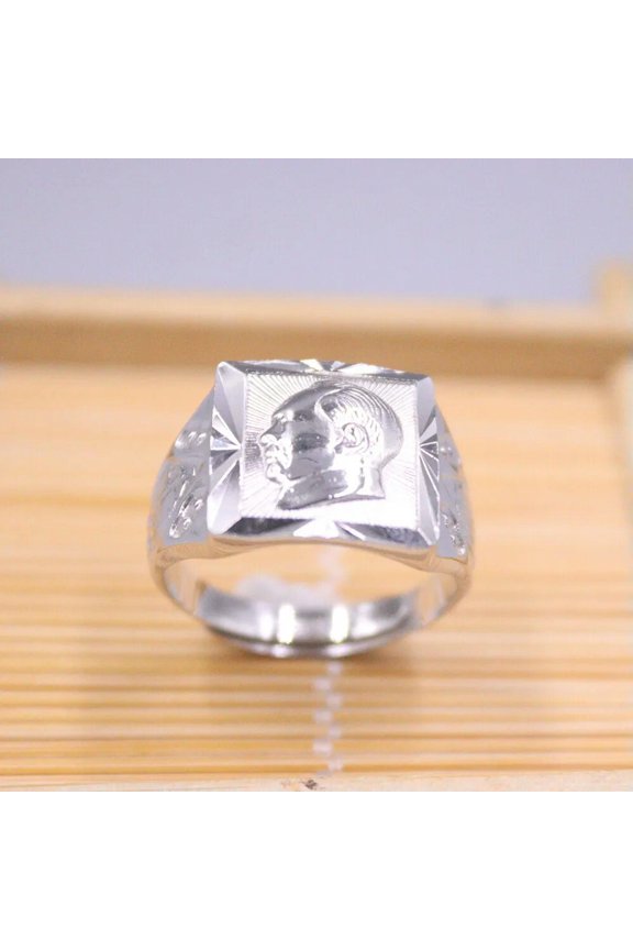 Pure S925 Sterling Silver Ring For Men Chairman Mao Square Boss Ring US 8-12