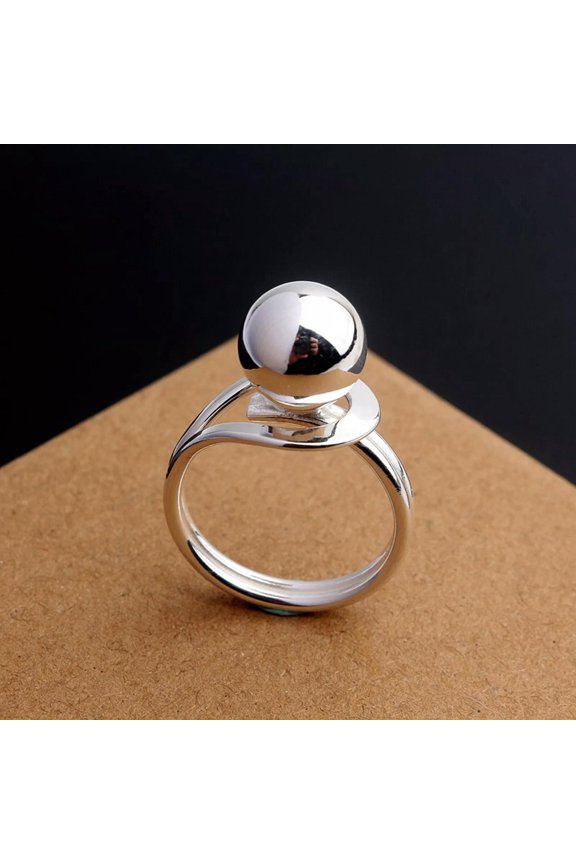 Pure S990 Fine Silver Band Women Lucky Smooth Glossy Round Bead Ball Ring