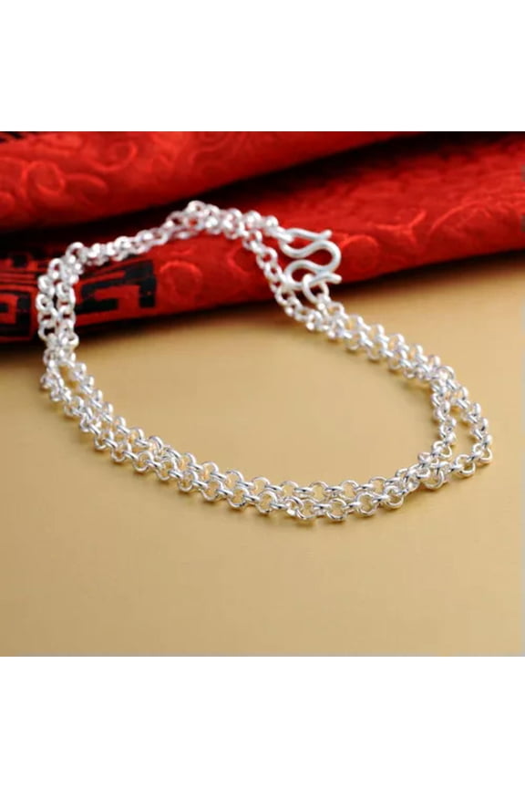 Pure S999 Sterling Silver Chain Men Women O-shaped Circle Cable Link Necklace-3mm,17.7inch,5g
