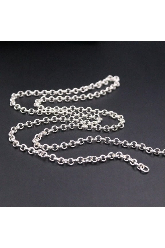 Pure Silver Chain Men's Delicate Jewelry 3.5mmW Rolo Chain Real 999 Silver Link 22inchL