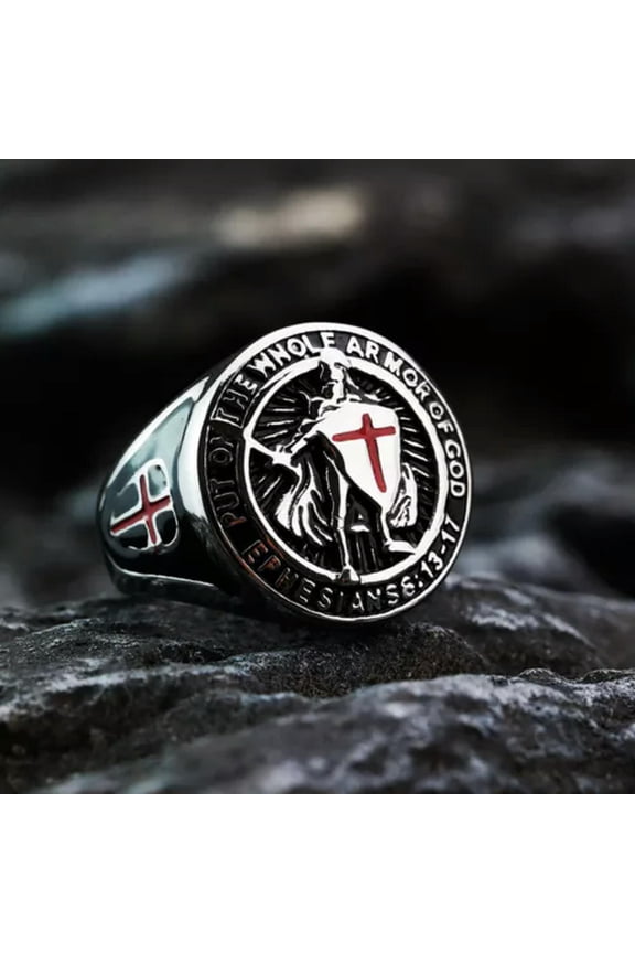 Put on the Whole Armor of God Ring Stainless Steel Sword Shield Warrior Ring-10