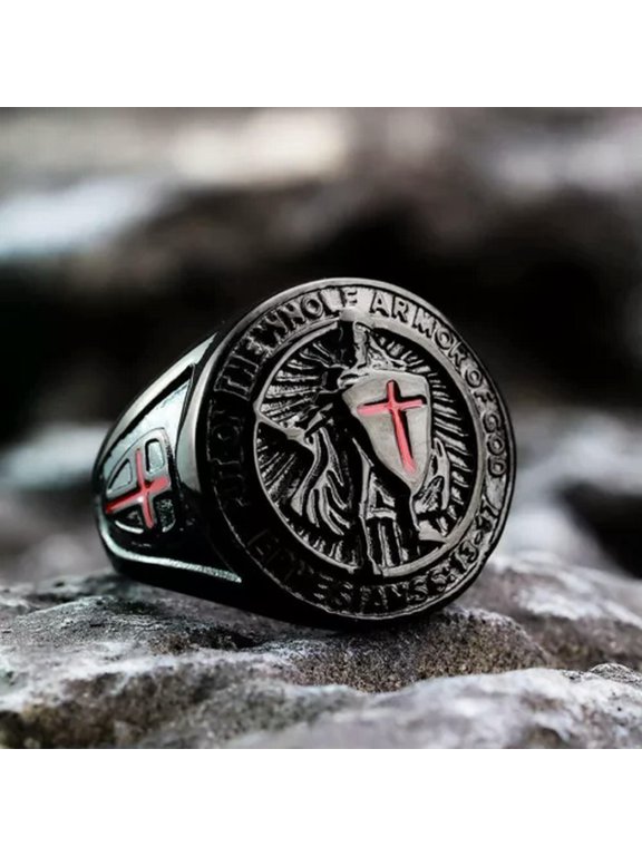 Put on the Whole Armor of God Ring Stainless Steel Sword Shield Warrior Ring-13
