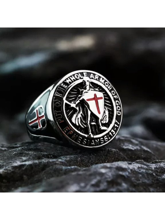 Put on the Whole Armor of God Ring Stainless Steel Sword Shield Warrior Ring-9