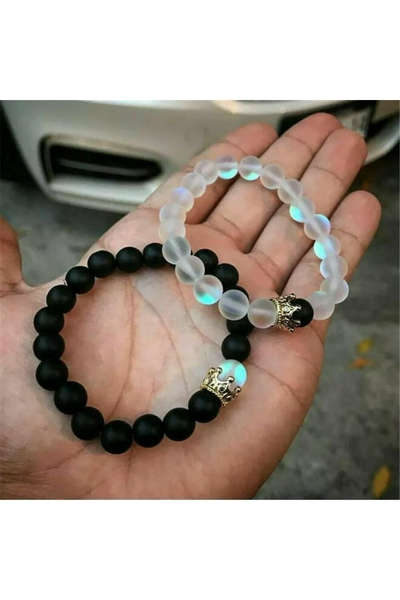 Queen King Couples Matching Bracelets His & Hers Relationship Distance Promise.