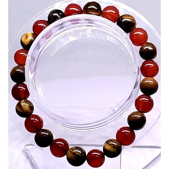 K-KED RED JADE AND TIGER EYE Gemstone Bracelet Crystal Chakra Stretch 8mm Beads 18cm