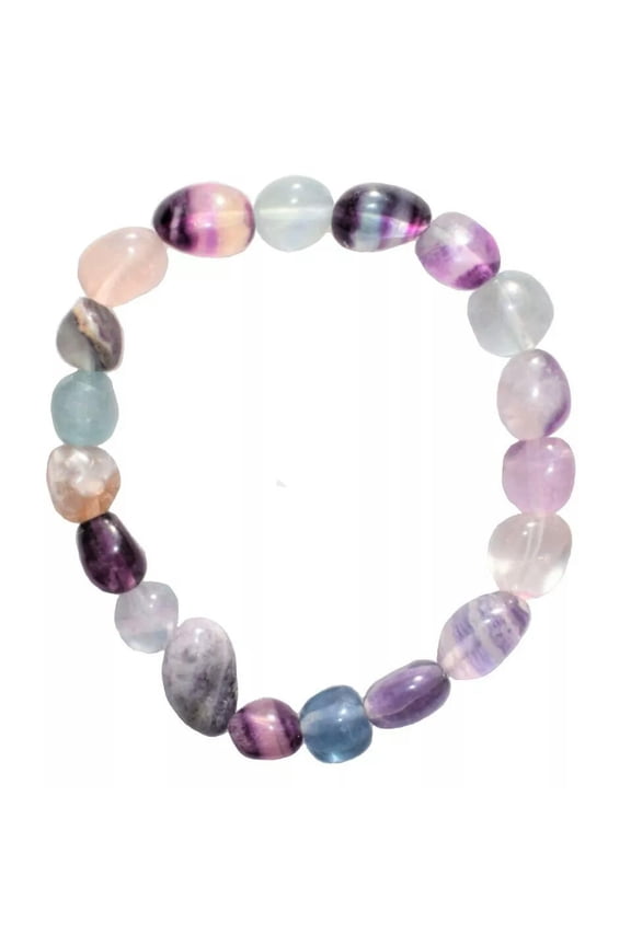 Rainbow 8-10mm Fluorite Crystal Nugget Stretchy Bracelet 7.5