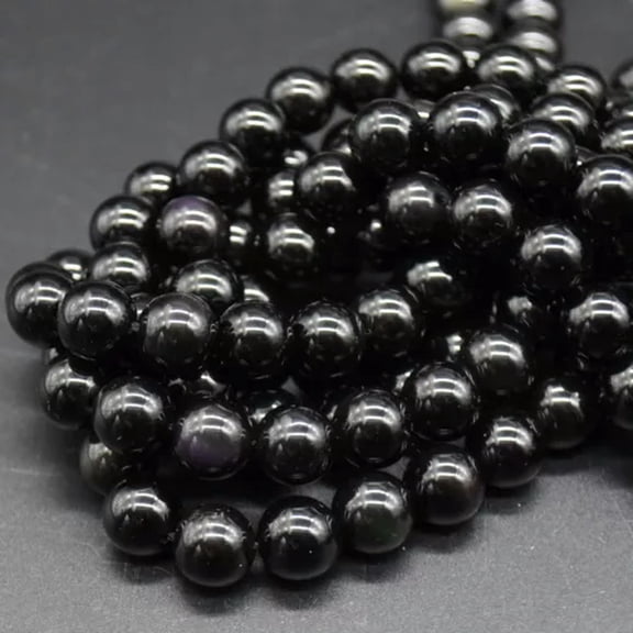 K-KED Rainbow Sheen Black Obsidian Gemstone Round Beads - 4mm 6mm 8mm 10mm 12mm 15"-10 mm