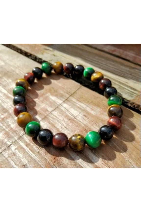 Rasta Crystal Gemstone Bracelet Therapeutic Healing Tiger Eye Stone