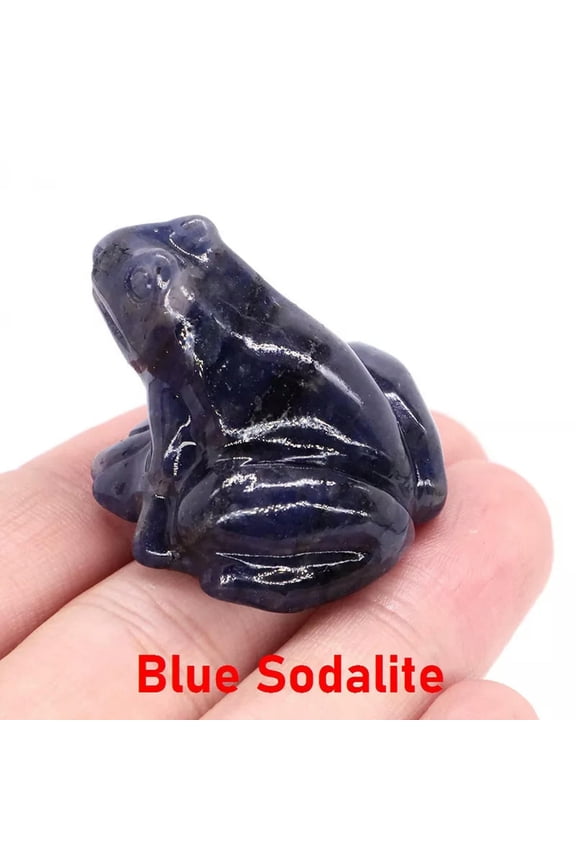 Raw Natural Blue Vein Jade Quartz Crystal Skull Carved Frog Mascot Healing Reiki-default