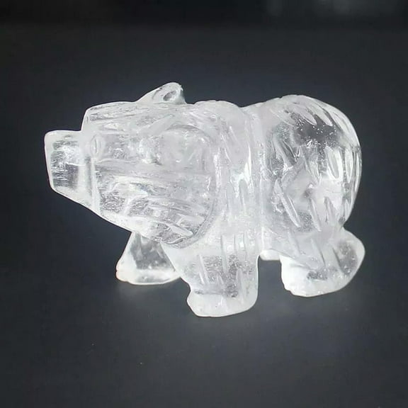K-KED Raw Natural Clear Quartz Hand Carved Polar Bear Crystal Skull Bears Animal Reiki-default