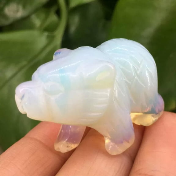 K-KED Raw Natural Opal Quartz Crystal Carved Polar Bear Gemstone Healing Animal Statue