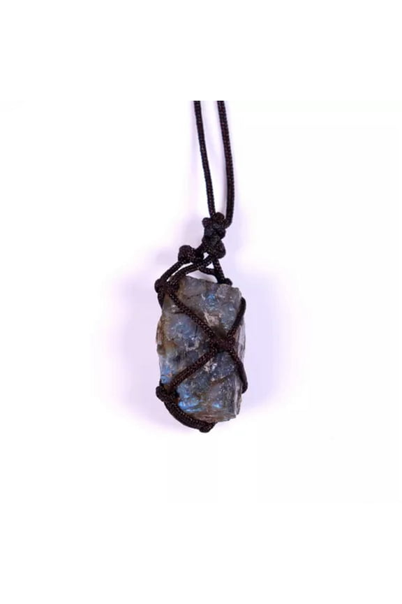 Raw Natural Quartz Net Pocket Stone Crystal Pendant Chakra Healing Necklace Gift-Labradorite Moonstone-5pcs