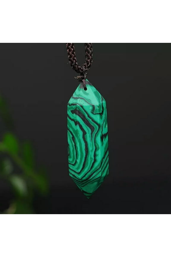 Raw Natural Rock Malachite Pendant Quartz Obelisk Crystal Stone Necklace Healing