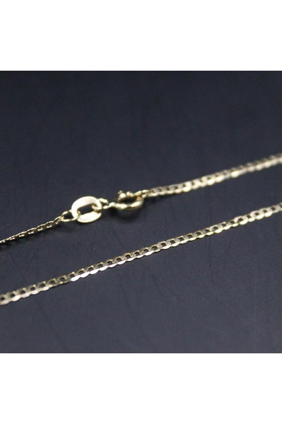 Real 18K Yellow Gold Necklace For Women 1.5mm Solid Curb Link Chain 17.7inch