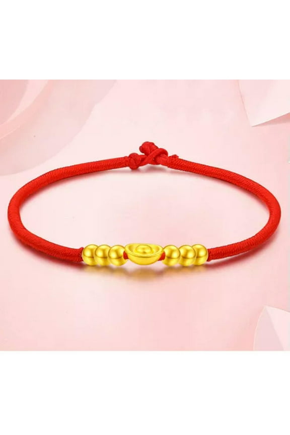 Real 24K Yellow Gold Bracelet For Women Small Ingots 6PCS Gold Bead Chain Gift-20cm/8inch-Ingots+6PCS Bead