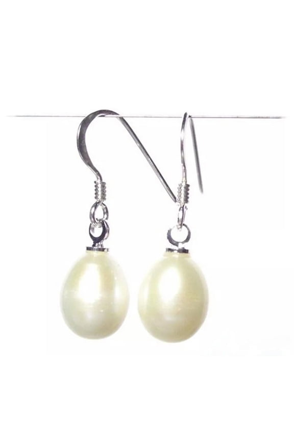 Real 7-8mm White Freshwater Pearl Drop Earrings Ear Rings Silver Back New Gift