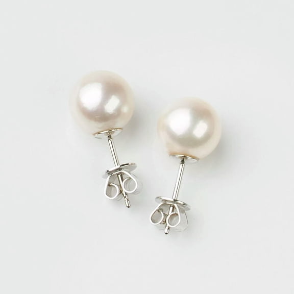K-KED Real 8.5-9mm Cream Round Akoya Saltwater Pearl Stud Earrings Sterling Silver