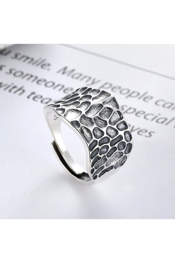 Real 925 Sterling Silver Band Men Women Lucky Irregular Hammer Ring