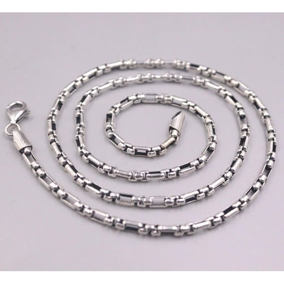 K-KED Real 925 Sterling Silver Box Necklace Women Men 3mm Figaro Chain 20inch / 16-17g