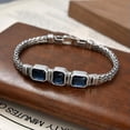 thumbnail image 1 of K-KED Real 925 Sterling Silver Bracelet For Men Square Blue Chalcedony Link 7.87inchL, 1 of 7