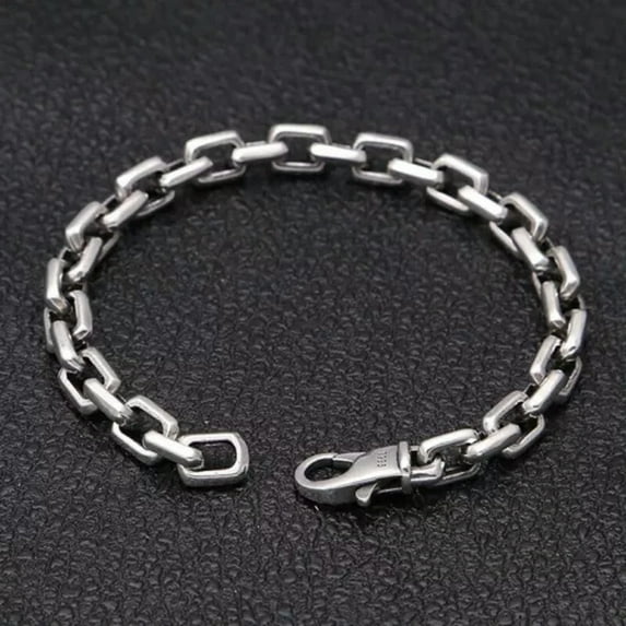 K-KED Real 925 Sterling Silver Bracelet Thai Silver Square Vintage Lobster Clasp Link-7.5inch