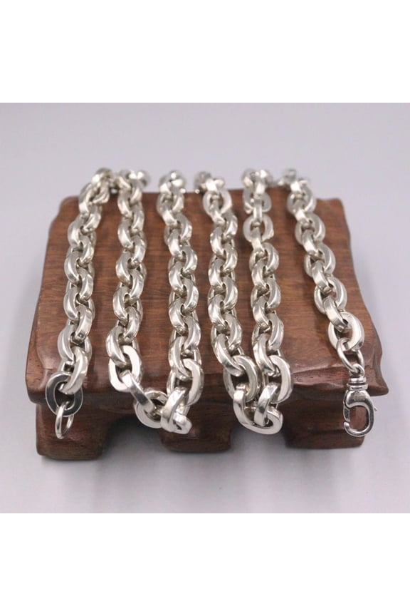 Real 925 Sterling Silver Chain Men Gift 8mm Circle O Link Necklace 103g/24.4inch