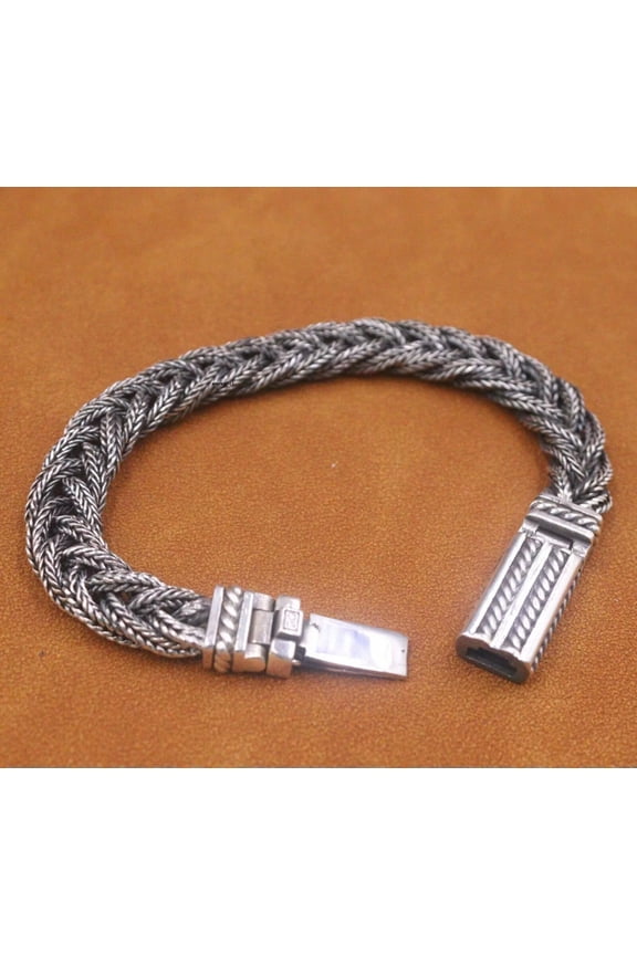 Real 925 Sterling Silver Chain Men Women Lucky Wheat Foxtail Braided Bracelet