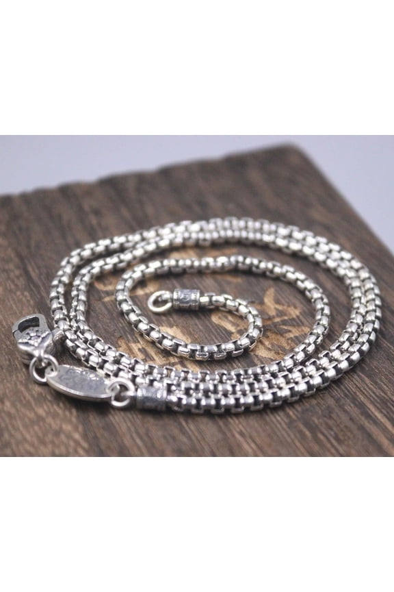 Real 925 Sterling Silver Chain Men Women Square Box Link Necklace 19-20g/20inch