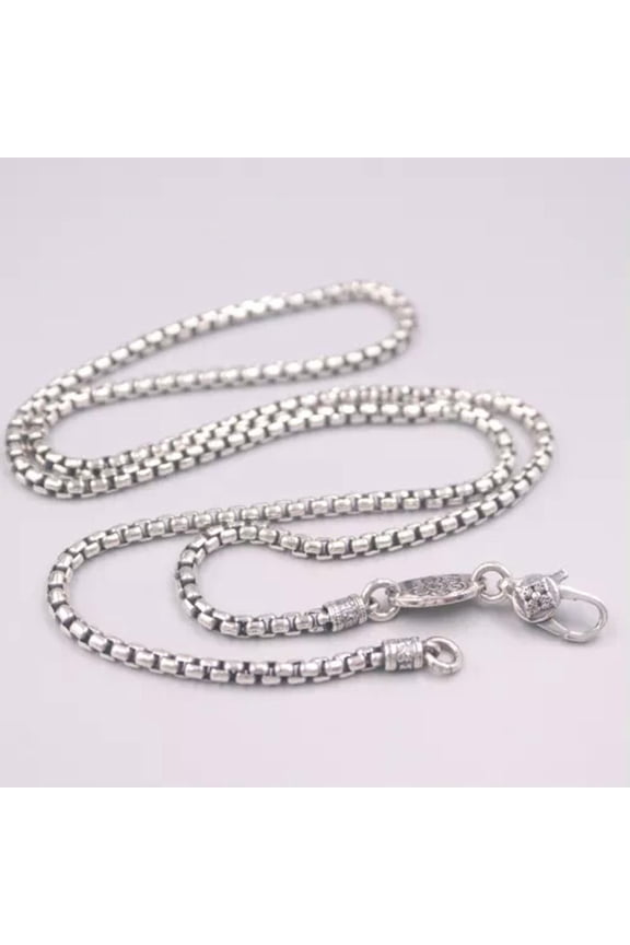 Real 925 Sterling Silver Chain Women Men 2mm/3mm Box Link Necklace -3mm-22inch-about 21g