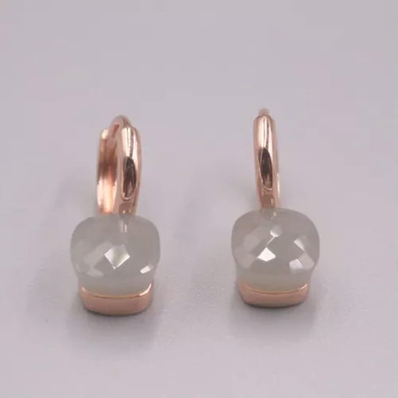 K-KED Real 925 Sterling Silver Earrings Huggie Color Gemstone Crystal Earrings Hoop -Grey Crystal