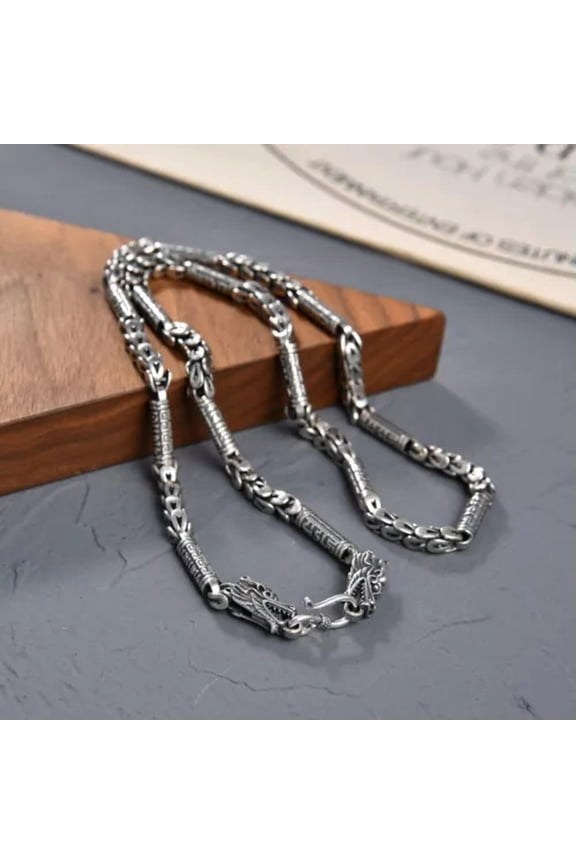 Real 925 Sterling Silver Necklace Men 5mm Dragon Head Tail Link Chain 20-26''L-22inch=55cm-58-60g