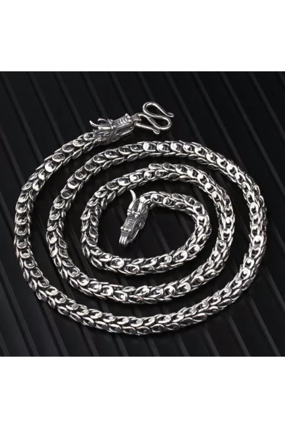 Real 925 Sterling Silver Necklace Men 7mm Phoenix Tail Link Dragon Head Chain-24inch=60cm-106-110g