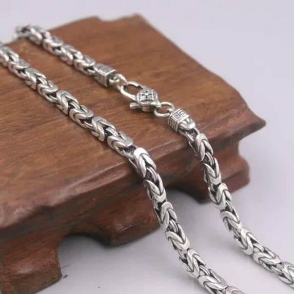 K-KED Real 925 Sterling Silver Necklace Men Women 4mm Byzantine Chain Link -55cm/22inch