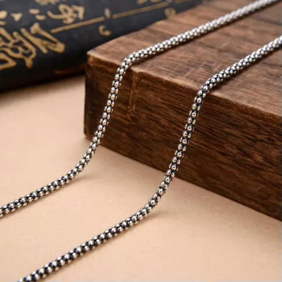 K-KED Real 925 Sterling Silver Necklace Men's 3mm Width Italy Popcorn Chain 20-26inch-20inch