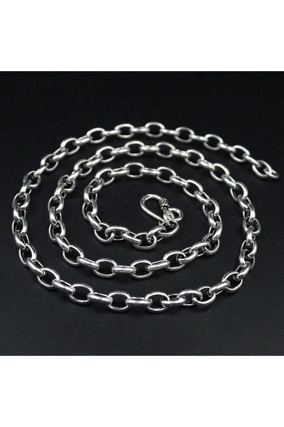 Real 925 Sterling Silver Necklace Women Men 6mm Oval Circle Link Chain 22inchL