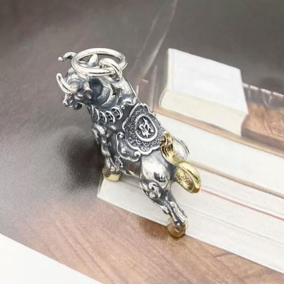 K-KED Real 925 Sterling Silver Pendant Women Men Cash Cow Taurus Lucky Pendant 15-16g