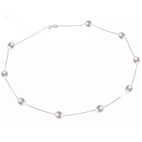 K-KED Real 925 sterling silver 7-8mm Natural White Freshwater pearl necklace 18"