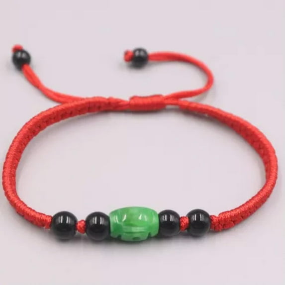 K-KED Real Jade Jadeite Bracelet Lucky For Women Female Green Bead Red Weave Bracelet -D