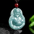 thumbnail image 1 of K-KED Real Natural Grade A Jade Jadeite Blue Water Ice Species God of Wealthy Pendant, 1 of 4