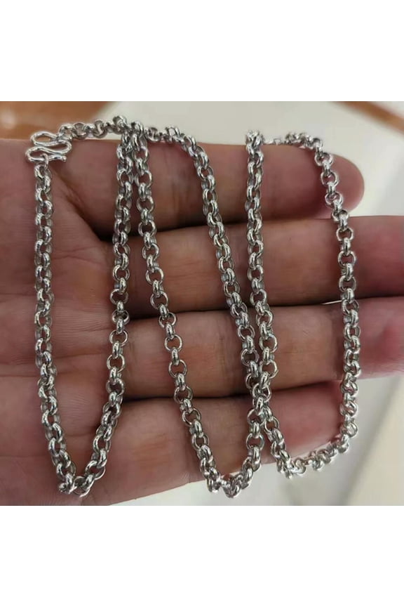 Real Pt950 Platinum 950 Chain Women Man 4mm Rolo Chain Circle Link 22inch /21g