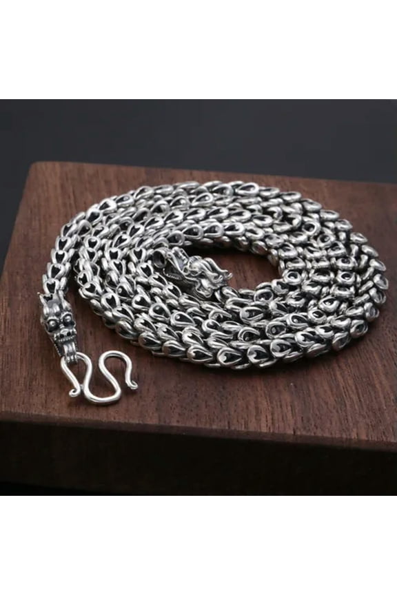 Real S925 Sterling Silver 6mm Dragon Head Foxtail Scale Link Chain Necklace -55cm=22inch-56-59g