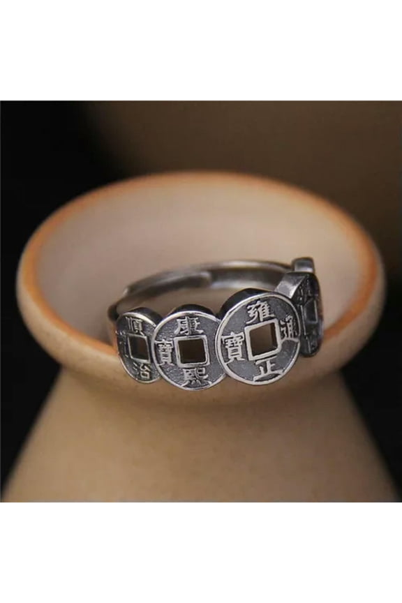 Real S925 Sterling Silver Band Men Women Lucky Five Emperors Coin Ring