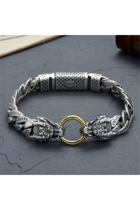 Real S925 Sterling Silver Bracelet Men Women Double Dragon Link Chain 7.9-8.6inL-22cm/8.67inch-58-60g