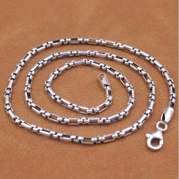 K-KED Real S925 Sterling Silver Chain Men 3mm Figaro Link Box Chain Necklace 20inch L