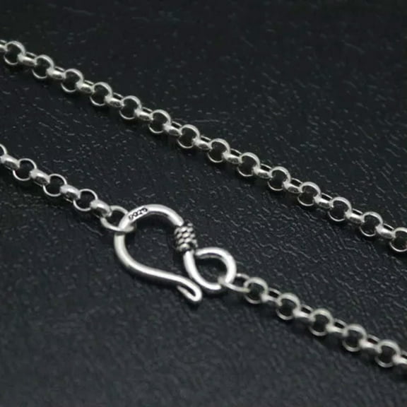 K-KED Real S925 Sterling Silver Chain Men Women 3mm S-clasp Rolo Link Necklace Gift-20inch/7.2g
