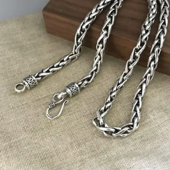 K-KED Real S925 Sterling Silver Chain Women Men 6mm Wheat Link Chain Necklace 20-26in-50cm/19.6inch-45-46g